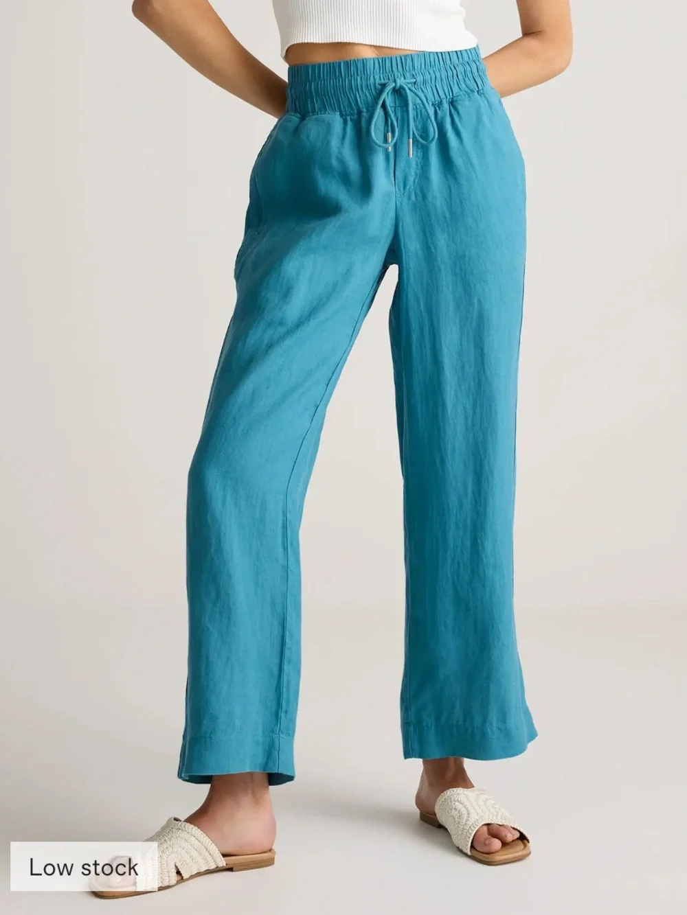 Quince Teal Wide-Leg Linen Pants NWOT Small 29”inseam